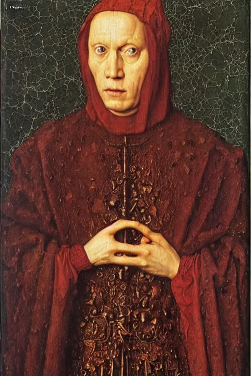 Image similar to portrait of atlach - nacha, oil painting by jan van eyck, northern renaissance art, oil on canvas, wet - on - wet technique, realistic, expressive emotions, intricate textures, illusionistic detail