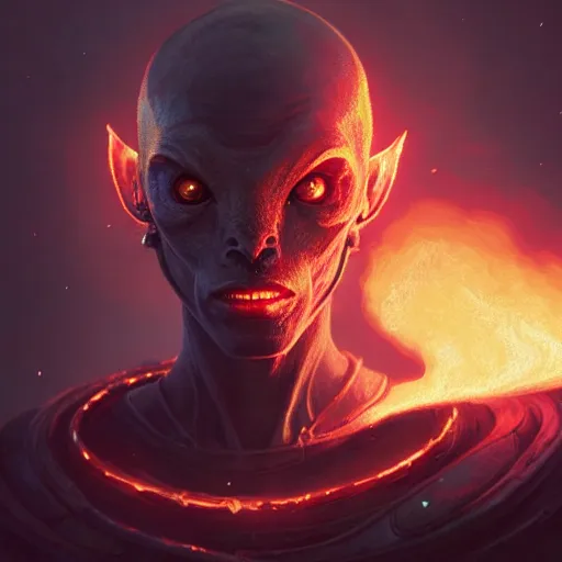 Prompt: highly detailed portrait of an alien with fire powers, in skyrim, stephen bliss, 8 k, unreal engine, fantasy art by greg rutkowski, loish, rhads, ferdinand knab, makoto shinkai and lois van baarle, ilya kuvshinov, rossdraws, tom bagshaw, global illumination, radiant light, detailed and intricate environment