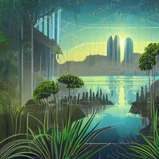 Image similar to beautiful happy picturesque charming organic sci - fi city in harmony with nature. water and plants. beautiful light. grainy and rough. soft colour scheme. beautiful artistic vector graphic design by lurid. ( 2 0 2 2 )