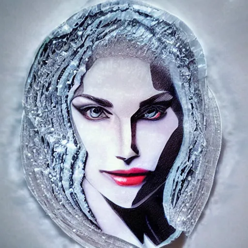 Image similar to woman portrait made out of ice, beautiful, cyborg, comic book art