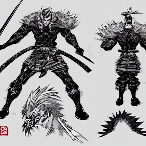 Prompt: demon samurai , short hair, made by Yusuke Murata, Tomohiro Shimoguchi, Takeshi Obata, Masakazu Katsura, ArtStation, CGSociety
