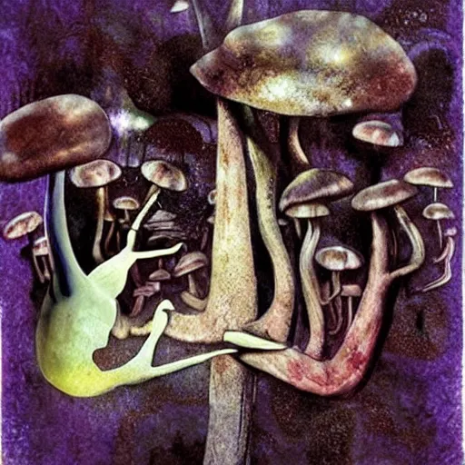 Image similar to psychedelic mushrooms dream, by dave mckean