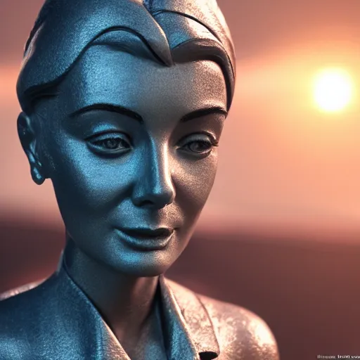 Prompt: portrait of hepburn gold statue reflect chrome, 8 k uhd, unreal engine, octane render in the artstyle of finnian macmanus, john park and greg rutkowski