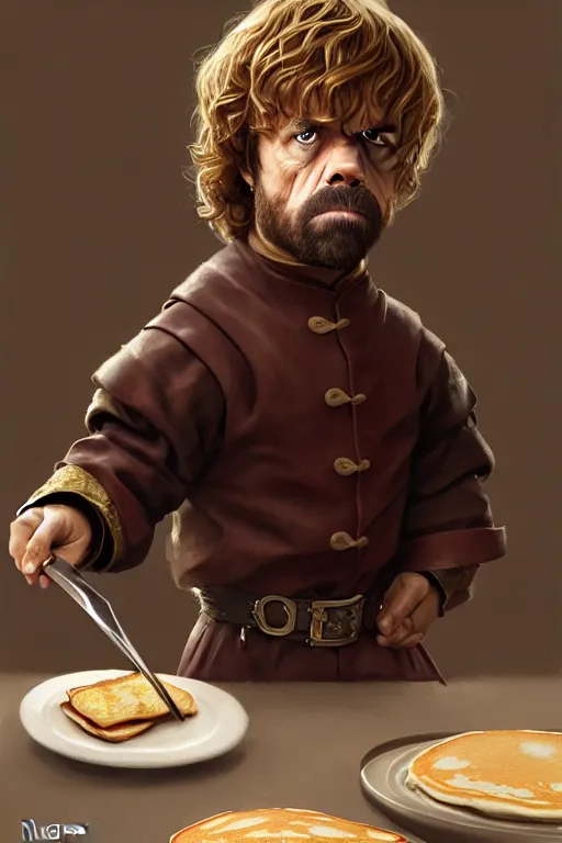 Image similar to tyrion lannister making pancakes animation pixar style, by magali villeneuve, artgerm, jeremy lipkin and michael garmash, rob rey and kentaro miura style, golden ratio, trending on art station