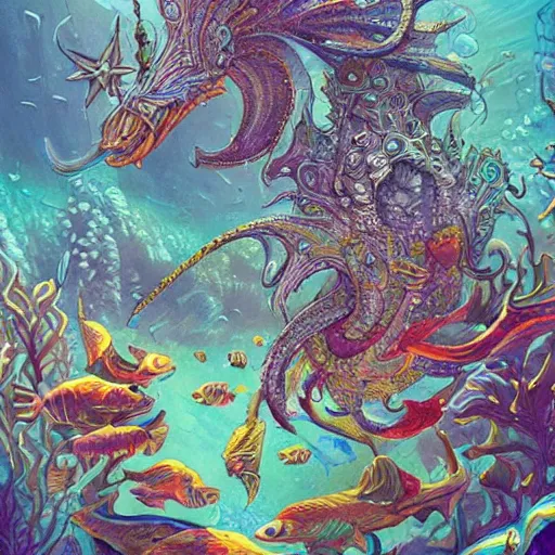 Image similar to underwater scene, d & d style, trending on artstation, colorful, intricate, highly detailed art by aurore folny and ilse gort and yugin maffioli
