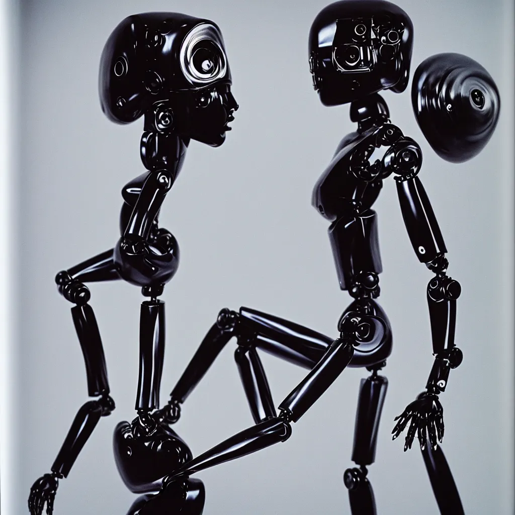 Image similar to Vogue fashion photograph of a robot, Annie Leibovitz, 50mm, pentax, film