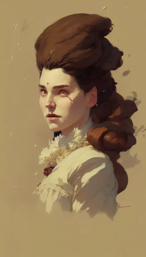 Prompt: hyper - realistic portrait of saorise rohnan as a victorian lady by atey ghailan, by greg rutkowski, by greg tocchini, by james gilleard, by joe fenton, by kaethe butcher, dynamic lighting, gradient light yellow, brown, blonde cream and white color scheme, grunge aesthetic