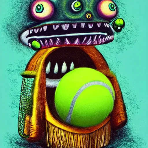 Image similar to a tennis ball monsters, colorful, digital art, fantasy, magic, chalk, trending on artstation, ultra detailed, professional illustration by basil gogos