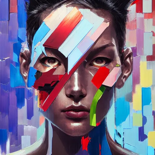 Image similar to palette knife artwork of a cyborg, sharp focus, by james jean, by rossdraws, frank franzzeta, sakimichan