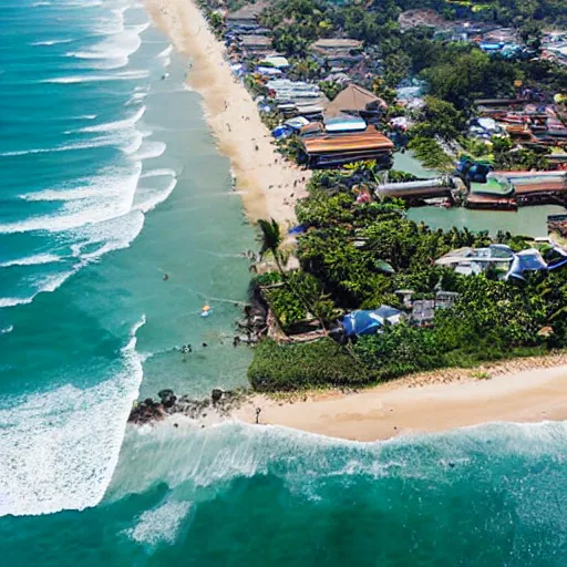 Prompt: aerial view of bali, kuta beach