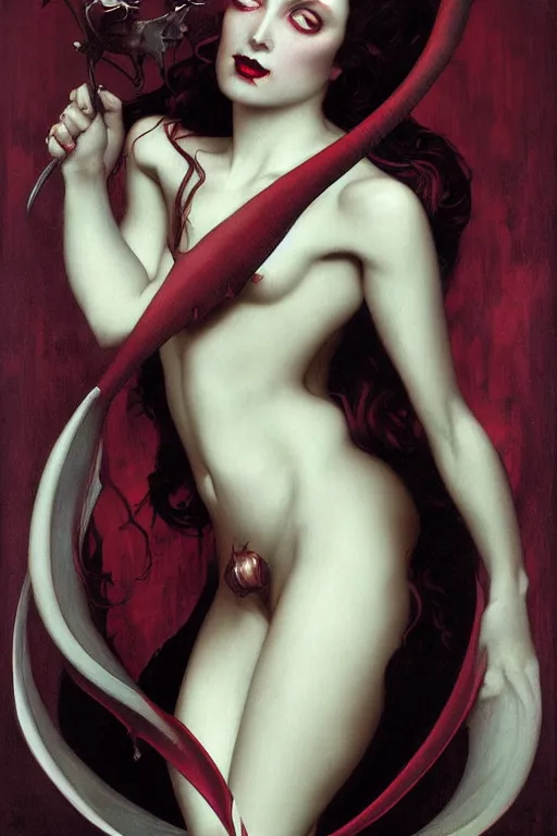 Image similar to Succubus by Tom Bagshaw in the style of Georges de Feure, art nouveau