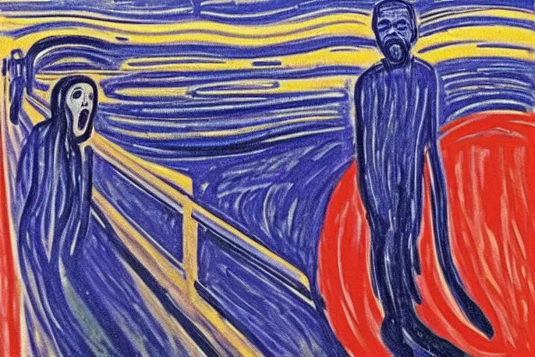 Prompt: Edvard Munch's 'the scream but with kanye west and music notes', painting, expressionism, music notes, music notes