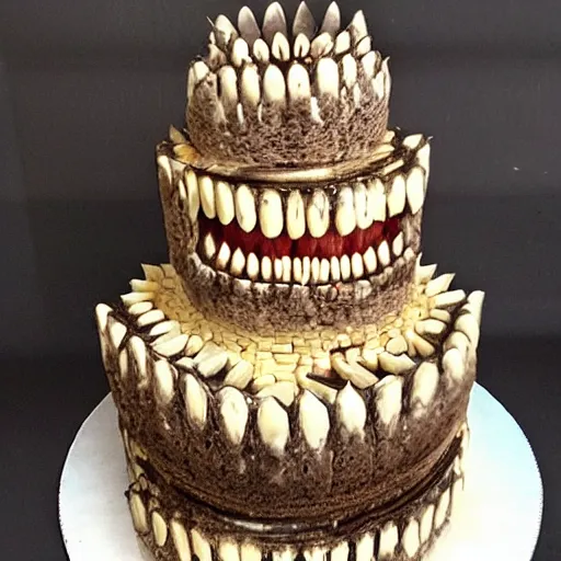 Prompt: a cake made of teeth