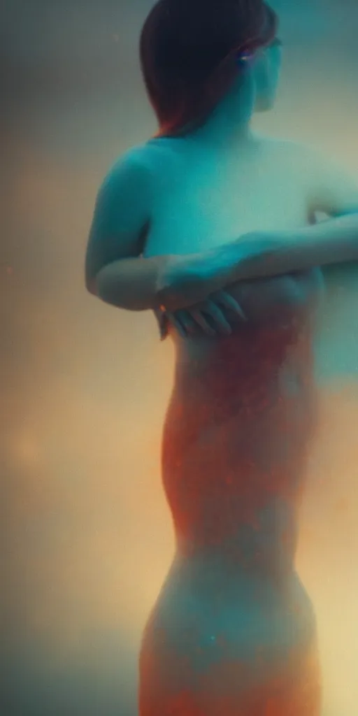 Prompt: a blurry closeup picture of gorgeous human bodies intertwined, female bodies, no face, dripping wet, macro photography, long exposure photograph, surrealism, anamorphic bokeh, cozy, soft light, cyan and orange, caustic, atmospheric fog, octane render, cinematic