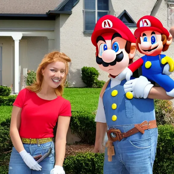 Image similar to mario and princess peach finally settle down and buy a home