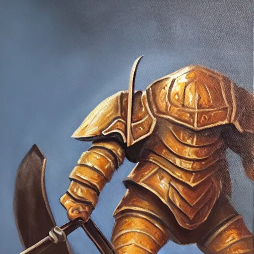 Image similar to an oil painting of a tortoise paladin