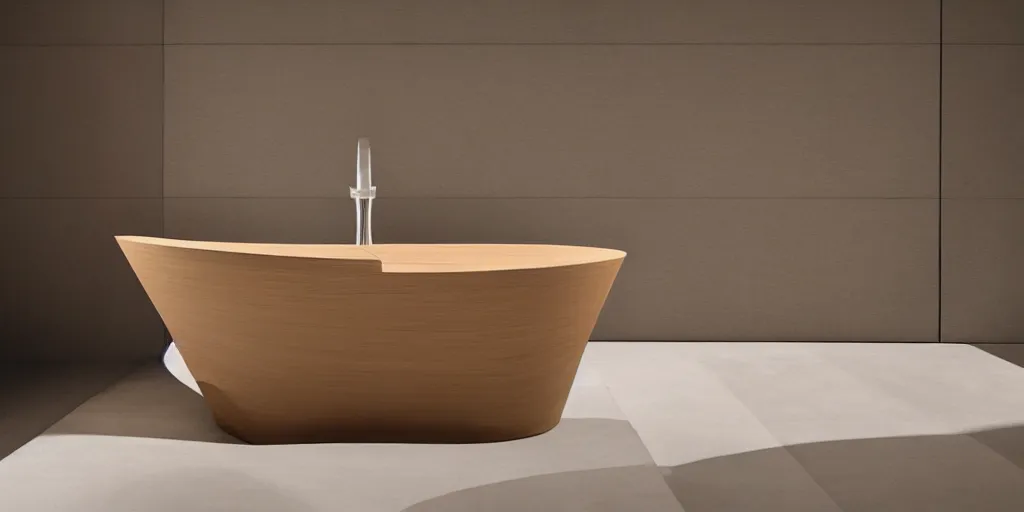 Image similar to wooden bathing tub designed by zaha hadid, product image, photography