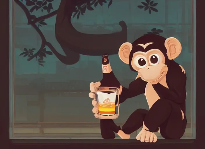 Image similar to cute monkey drinking beer. clean cel shaded vector art. behance hd by lois van baarle, artgerm, helen huang, by makoto shinkai and ilya kuvshinov, rossdraws, illustration, art by ilya kuvshinov