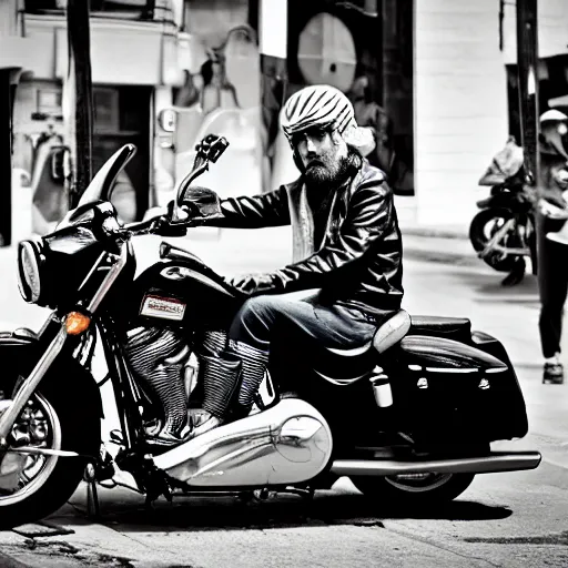 Image similar to jesus on a harley, street photographer, leica s