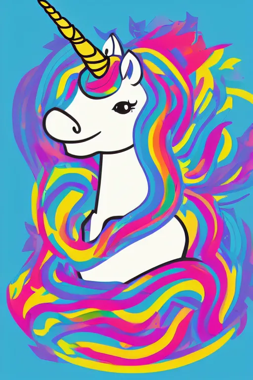 Prompt: A unicorn fitness coach, sticker, portrait, highly detailed, colorful, illustration, smooth and clean vector curves, no jagged lines, vector art, smooth