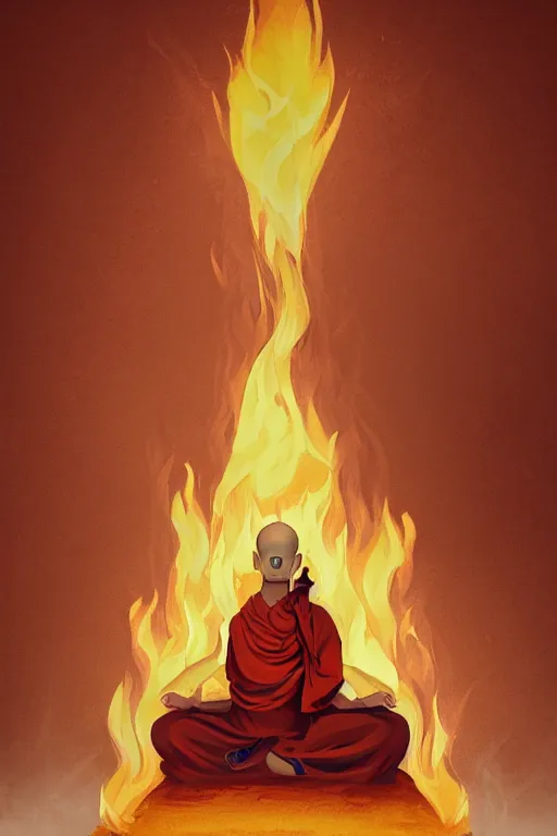 Image similar to A single monk meditating in fire by Afshar Petros, Trending on artstation.