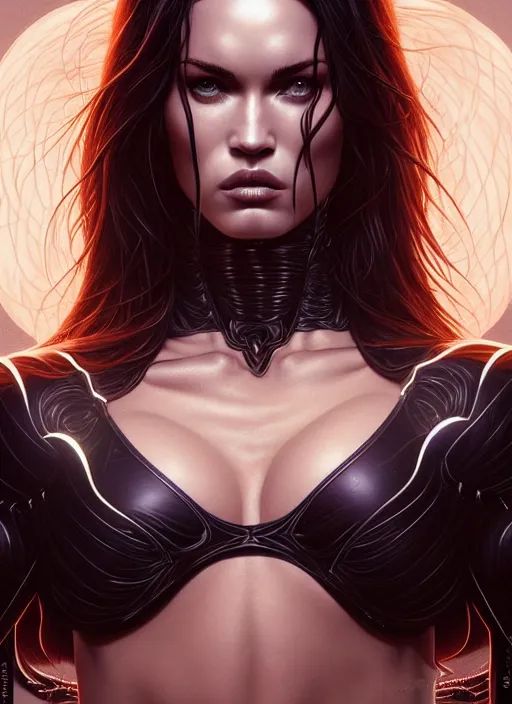 Image similar to symmetry!! gantz portrait of megan fox as medusa, unholy, intricate, highly detailed, dynamic lighting, digital art, digital painting, artstation, terence nielsen, sharp focus, illustration, art by artgerm and greg rutkowski and moebius, 8 k