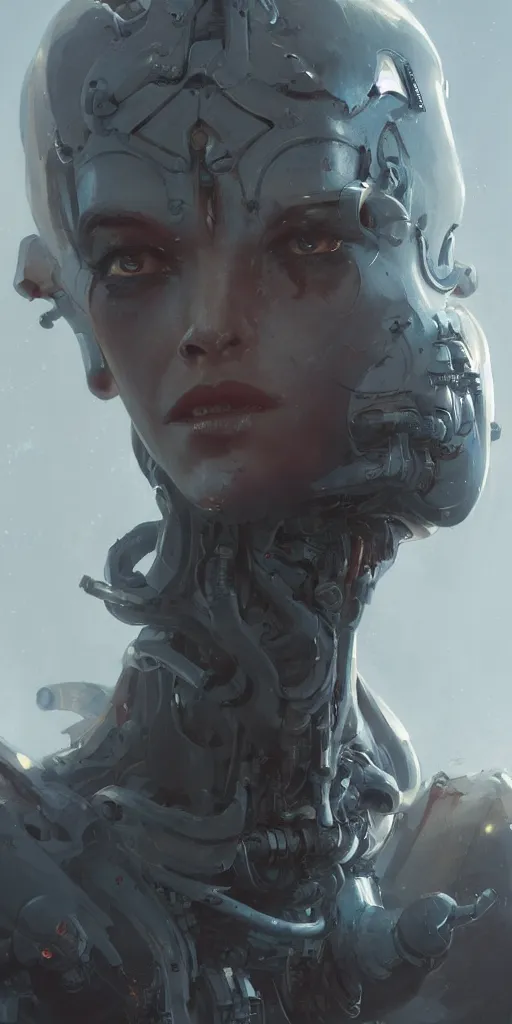 Image similar to a cyborg demon girl, flawless symmetrical pretty cute face, greg rutkowski, 8 k, shallow depth of field, intricate detail, concept art,