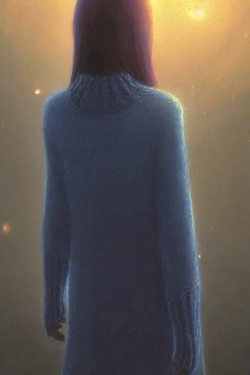 Image similar to a portrait of the sapphire herald in an elegant winter sweater, by makoto shinkai, by akihiko yoshida, by zdzislaw beksinski, by dariusz zawadzki, artbook, tone mapped, deep blues, shiny, soft lighting