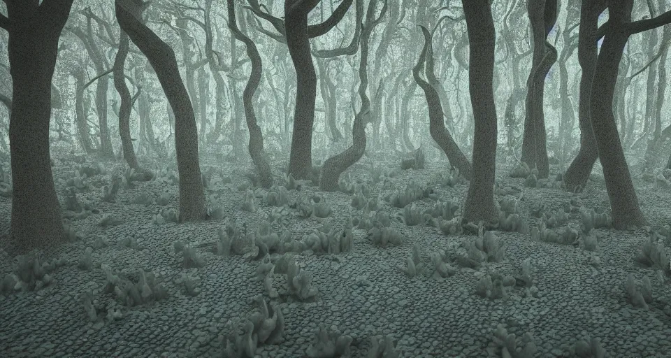 Prompt: 3d Render of deep sea forest, grainy, noisy