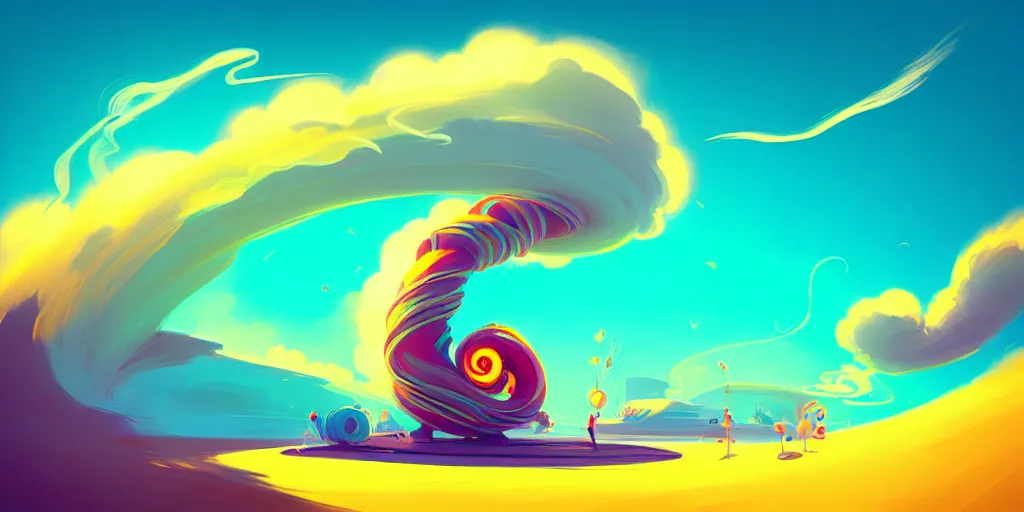 Image similar to spiral smoke, curved perspective digital art, beach, spiral clouds, anton fadeev. horton hears who!