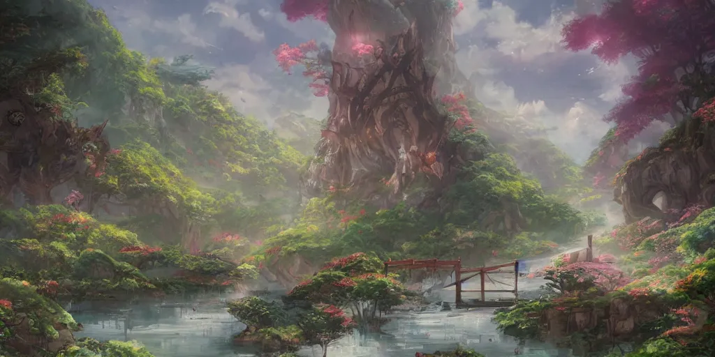 Image similar to a beautiful fantasy scene by yuumei art and ghibli studios