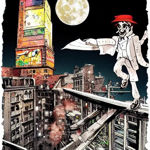 Image similar to full moon, figurines, travel!! tilt shift, style of will eisner and shuzo oshimi, full of color, on white, smooth, thin sharp lines, detailed