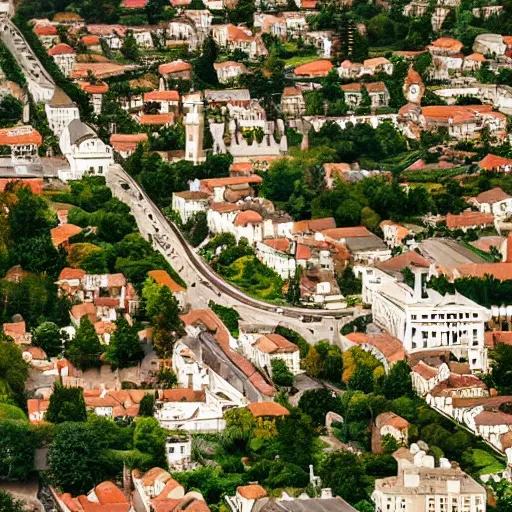 Prompt: Bel Air street,in 1758 architecture style, seen from a plane