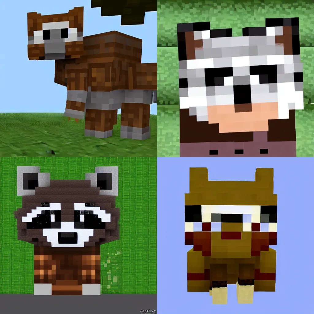 Prompt: a raccoon in minecraft