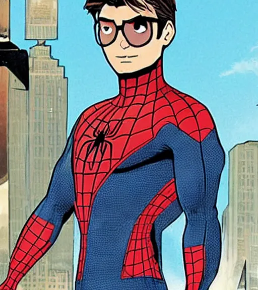 Prompt: peter parker with his suit removed to his waist seductive