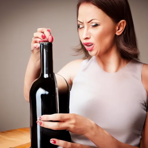 Image similar to a wife that is mad her husband for drinking wine.