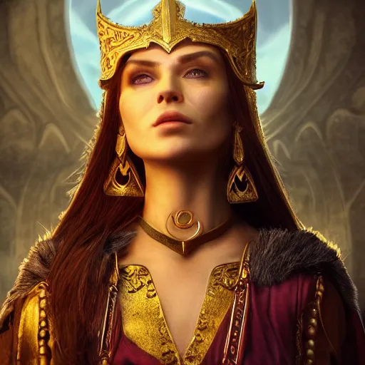 Image similar to the elder scrolls vi, charismatic regal brunette female jarl, ancient greece, mysterious atmospheric lighting, painted, intricate, volumetric lighting, beautiful, rich deep colours masterpiece, golden hour, golden ratio, sharp focus, ultra detailed, by mark kent, jordan lamarre - wan, igor kieryluk, maxim verehin, miranda meeks