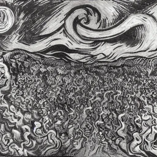 Image similar to Divine Chaos Engine by Vincent Van Gogh and M. C. Escher, symbolist, visionary