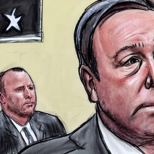 Prompt: alex jones courtroom sketch court trial