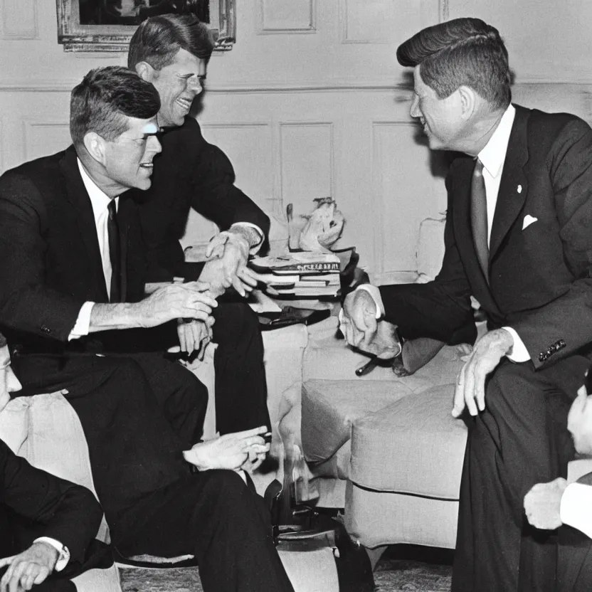 Image similar to vintage photo of president kennedy meeting with a lizard person