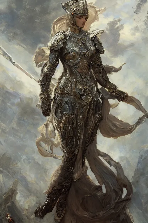 Prompt: full body of a beautiful woman wearing shining armor, fantasy, intricate, elegant, D&D, painted by edgar maxence, artgerm, greg rutkowski, artstation