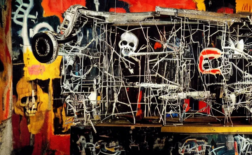 Prompt: photograph of a skull machine built by basquiat perfect composition masterpiece dramatic lighting