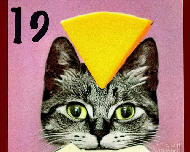 Image similar to 1970's cookbook color photograph of cat made from cheese sharp detail high detail