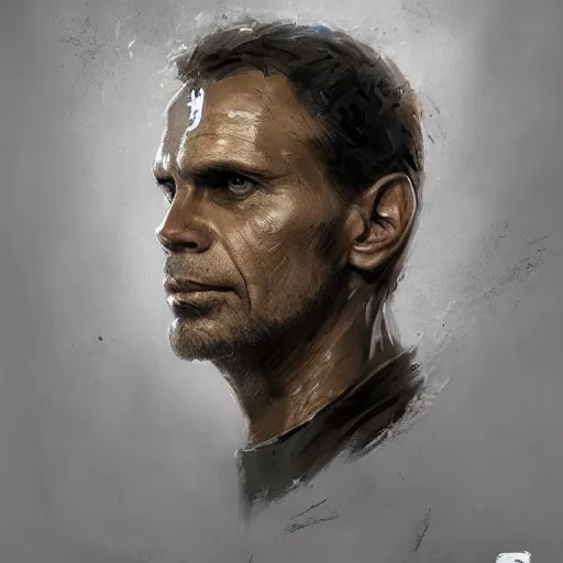 Image similar to portrait of superhero by greg rutkowski, michael biehn wearing a military like kevlar gear, highly detailed portrait, digital painting, artstation, concept art, smooth, sharp foccus ilustration, artstation hq