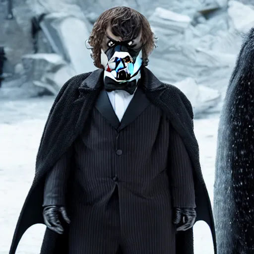 Prompt: Peter Dinklage as the Penguin in a Batman film, cinematic quality, 8k, cinematic lighting, dramatic, photo realistic