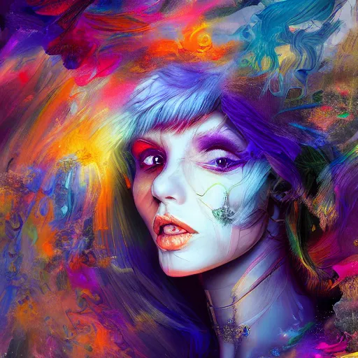 Prompt: woman popular fantasy art abstract painting generated by artificial intelligence, 8K UHD, trending on artstation, extremely detailed