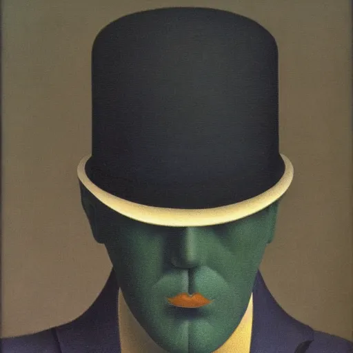 Prompt: man with a bowler hat, by Rene Magritte