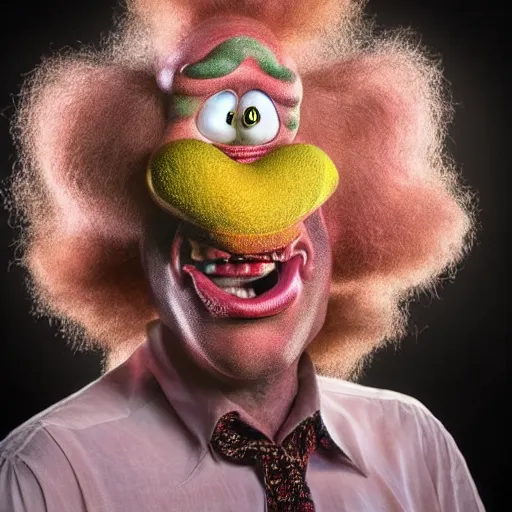 Image similar to stunning award winning hyperrealistic hdr 8 k highly detailed portrait photo of krusty the clown as a real human