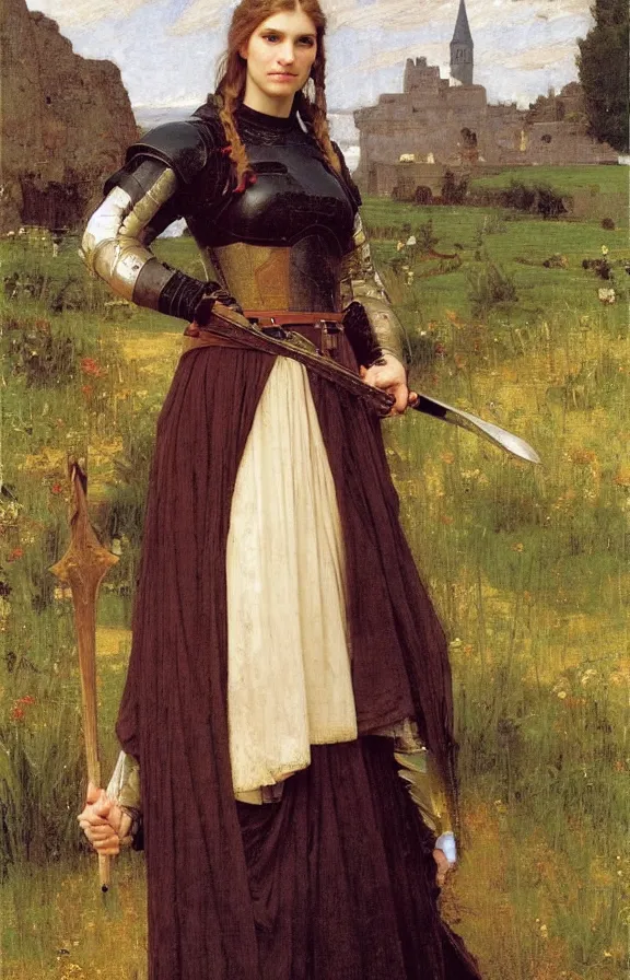 Prompt: kim wexler as a medieval knight by John William Waterhouse, William Adolphe Bouguereau