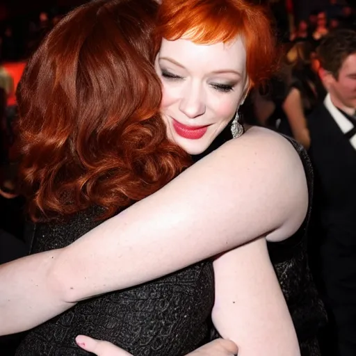 Image similar to christina hendricks hugging,